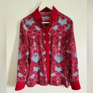 VERSACE 2018 Runway silk red and blue baroque barocco print Medusa shirt IT 38